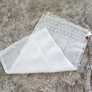 Anne Klein 100%Silk Beaded Scarf Sequin Details White Transparent